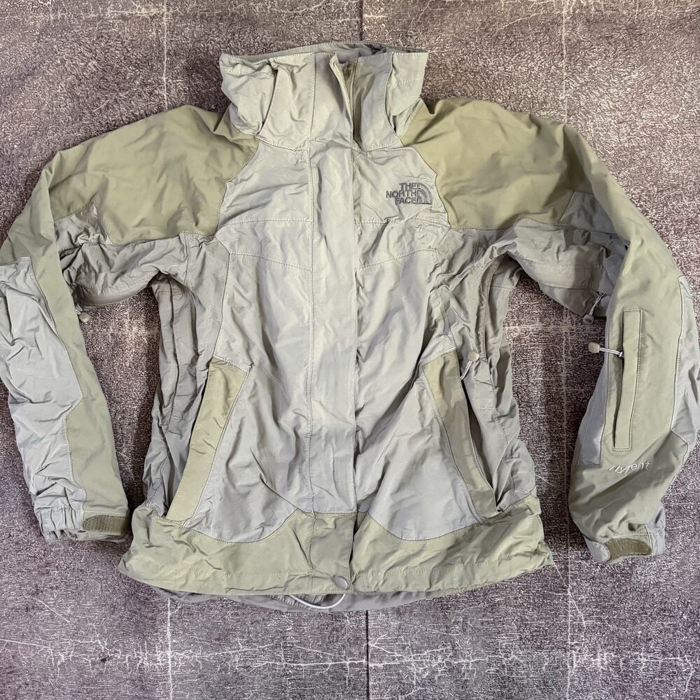 Women's Vintage Y2K The North Face Hyvent Gray Hooded Zip Rain Coat Jacket Sz S